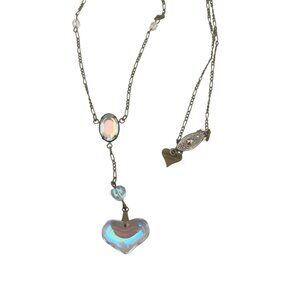 Vintage Glass Studio Works Necklace Heart Aurora Borealis Lariat RARE